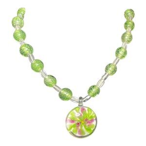 Mint Green Beaded Floral Pendant Necklace – Handmade Statement Piece